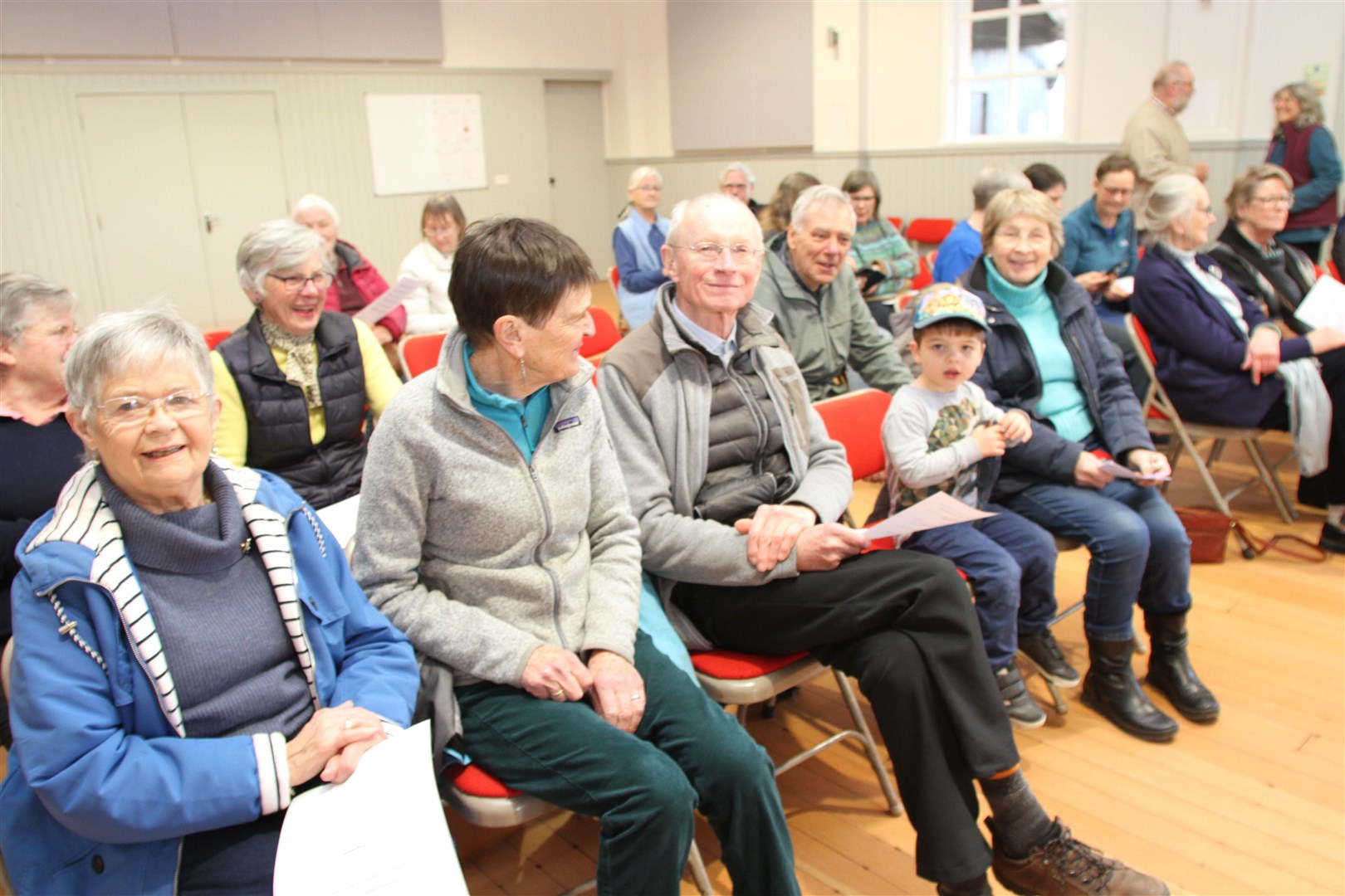 EARLY COMERS: The audience arrives on Sunday at Nethy Bridge Community Centre (Frances Porter)