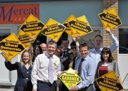 Scottish Lib Dem leader Willie Rennie (front left) meets Easter Ross by-election campaigners