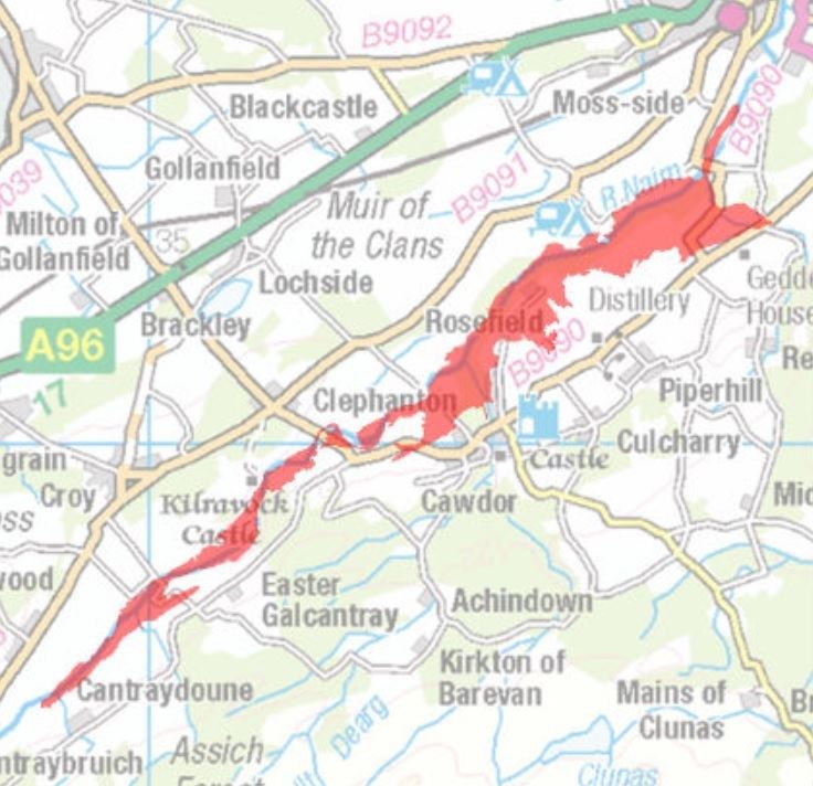The area covered by the flood warning on the River Nairn. Picture: Sepa.
