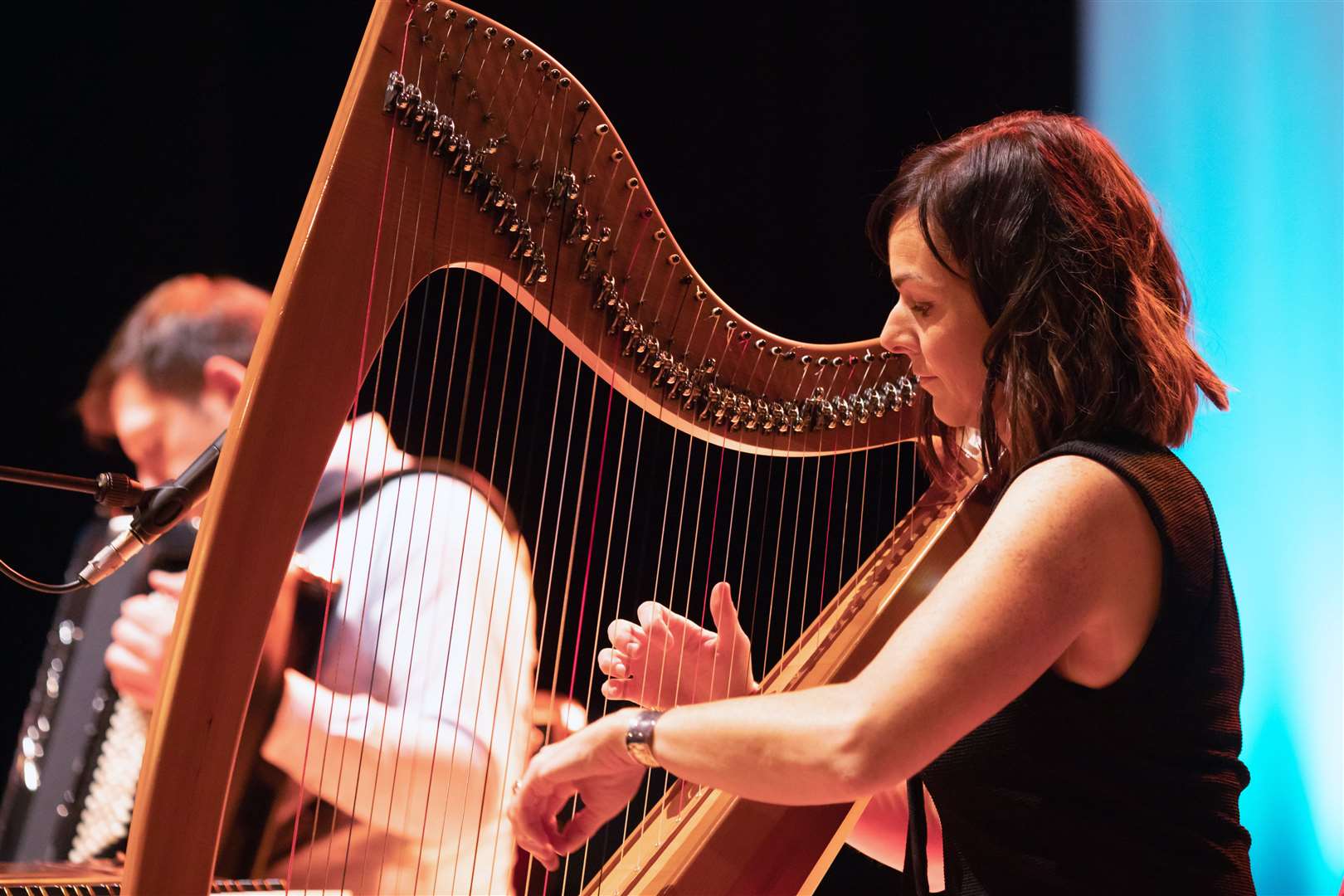 Ingrid Henderson of Glenfinnan Ceilidh Band performs on stage at Eden Court Theatre on the openng night of live music, The Royal National Mòd 2021