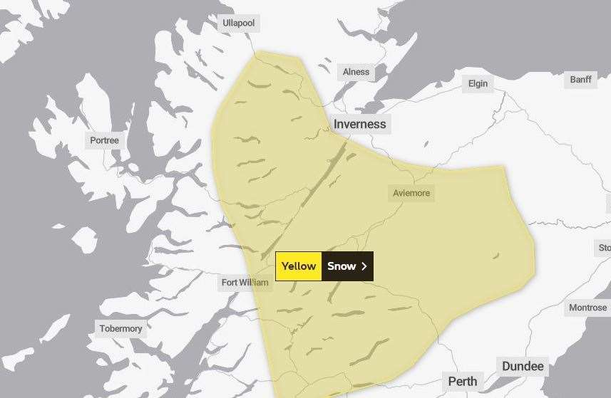 The area covered by the yellow warning, which remains in place into Christmas Eve. Picture: Met Office.