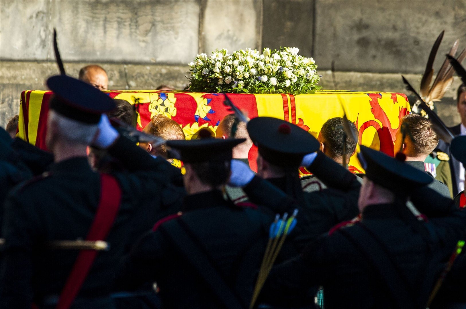 Pallbearers carry the coffin of Queen Elizabeth II from St Giles’ Cathedral (Lisa Ferguson/The Scotsman/PA)