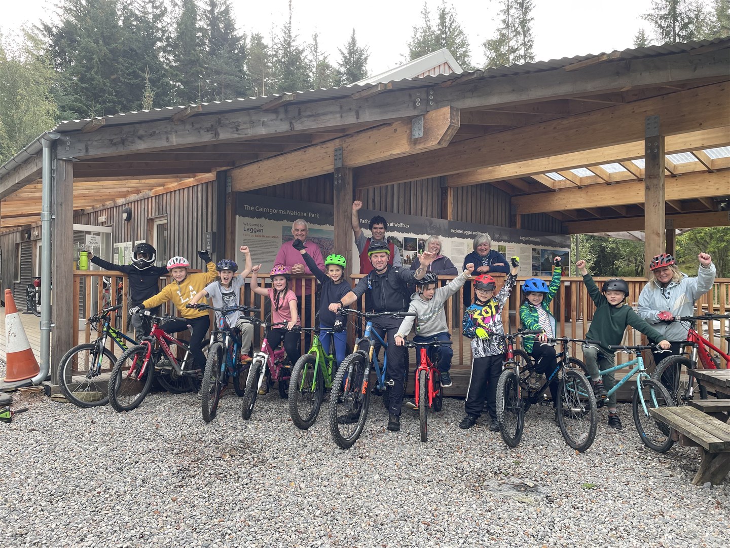 Some of the Alvie Primary School P5 youngsters at the mountain bike centre.