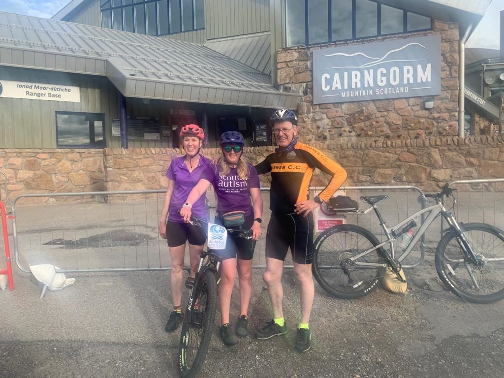 Rachel and her parents – tired but happy at the end of a long day at Cairngorm Base Station.