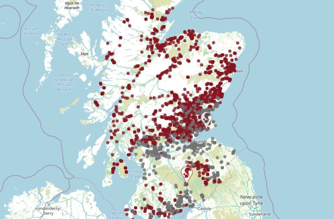 OVERALL PICTURE: These are all squirrel sightings for the country this year (Saving Scotland's Red Squirrels).