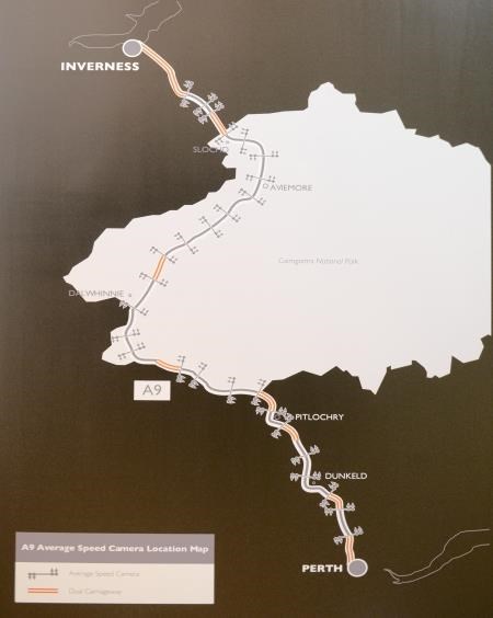 The proposed average speed camera sites on the A9