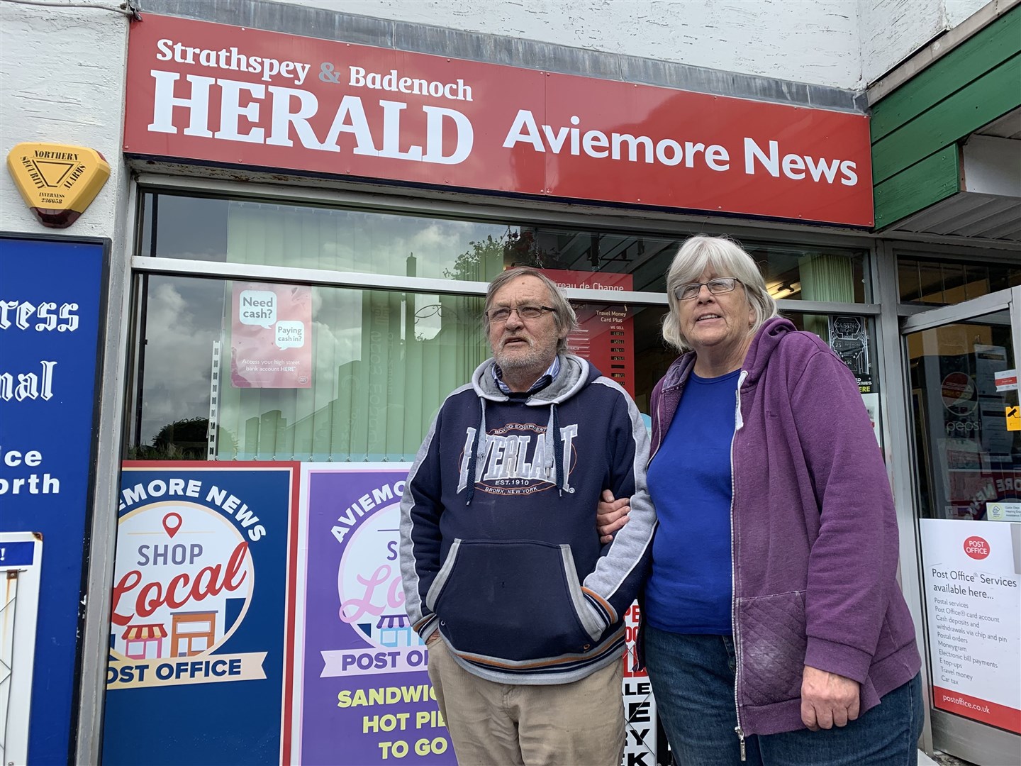 Ernest Kopp and Debra outside of Aviemore News and post office. They closed the branch at the end of last month because of the big fall in trade and on their personal health grounds.