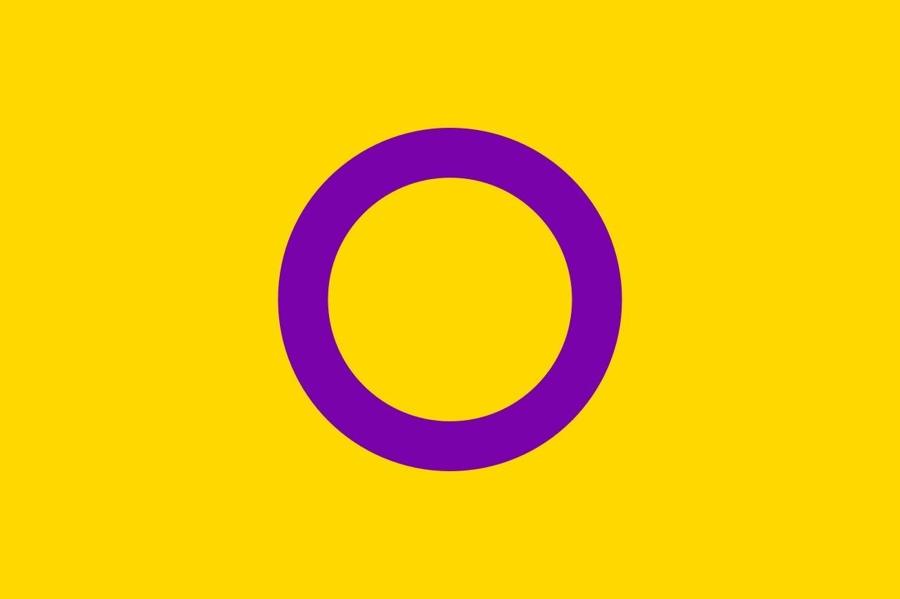 The pride flag representing intersex people.