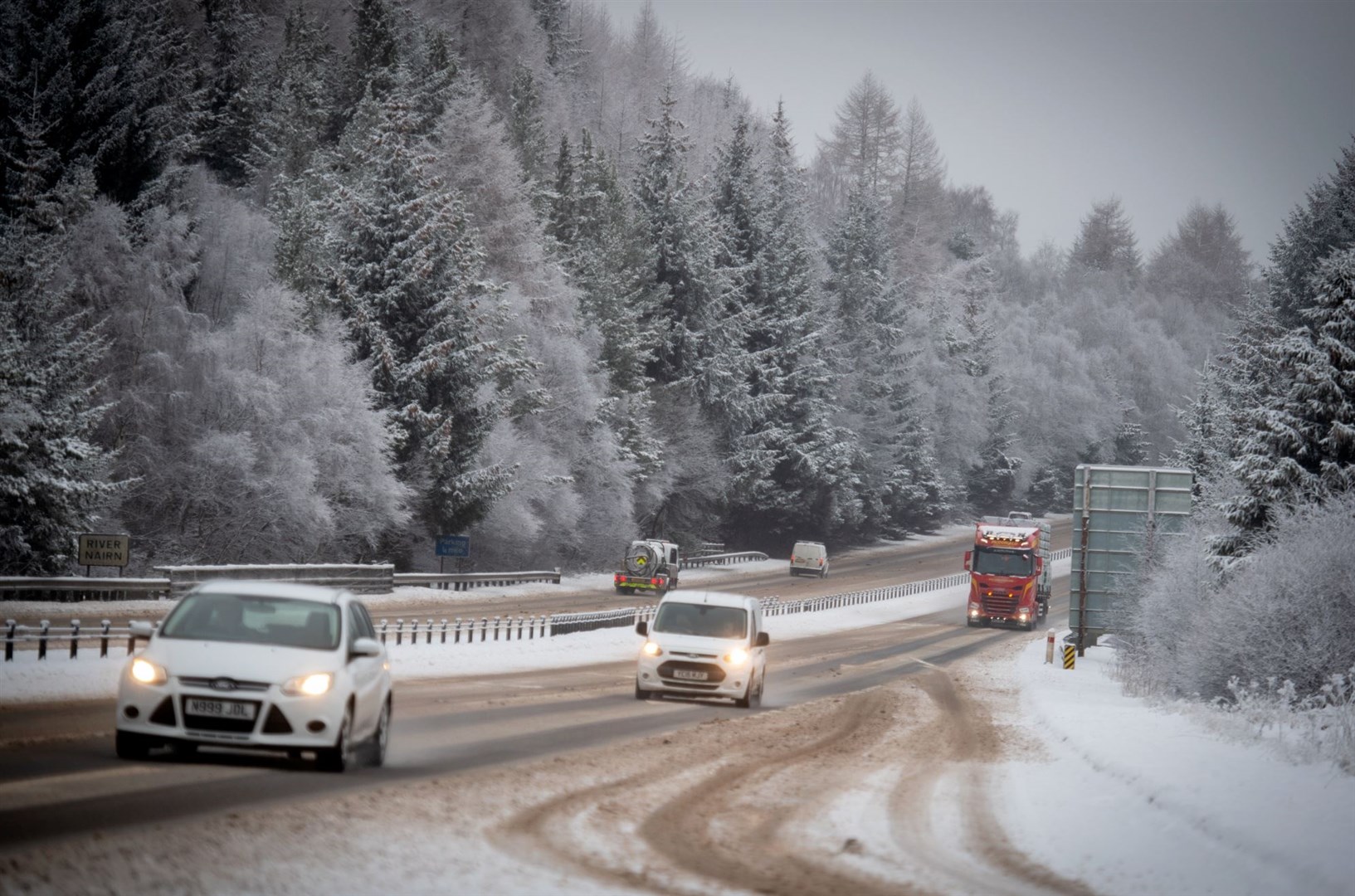 The scene on the A9 south of Inverness today.