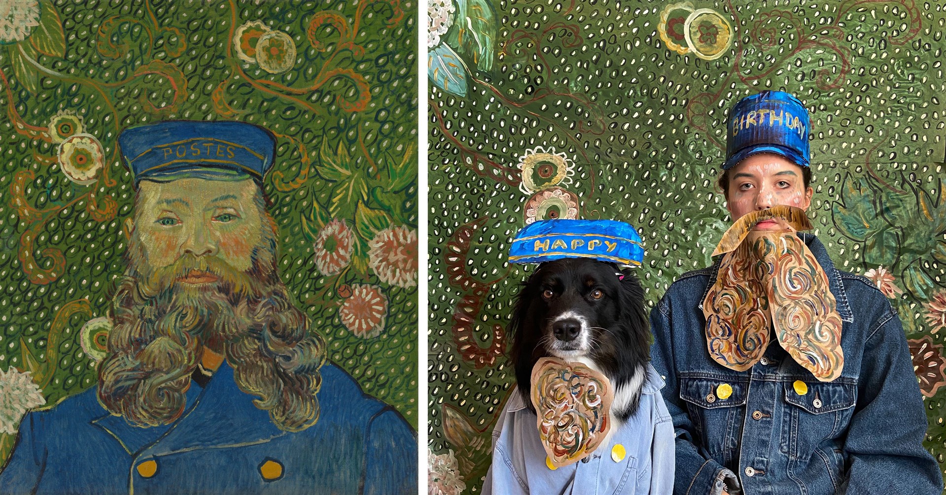 Portrait of Joseph Roulin, 1889, Vincent Van GoghPortrait of Eliza and Finn, 2020(Eliza Reinhardt)