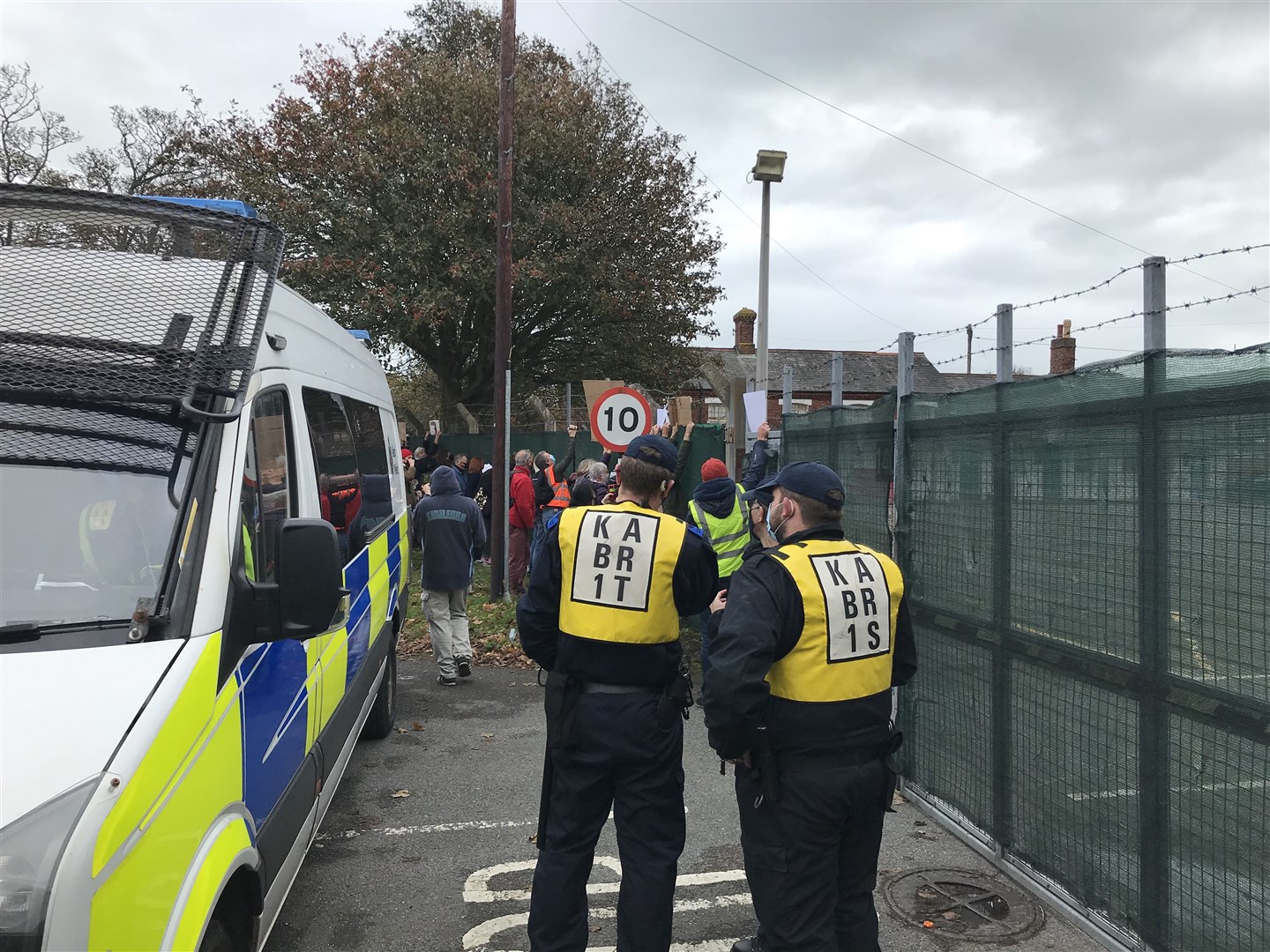 Police outside Napier Barracks (Michael Drummond/PA)