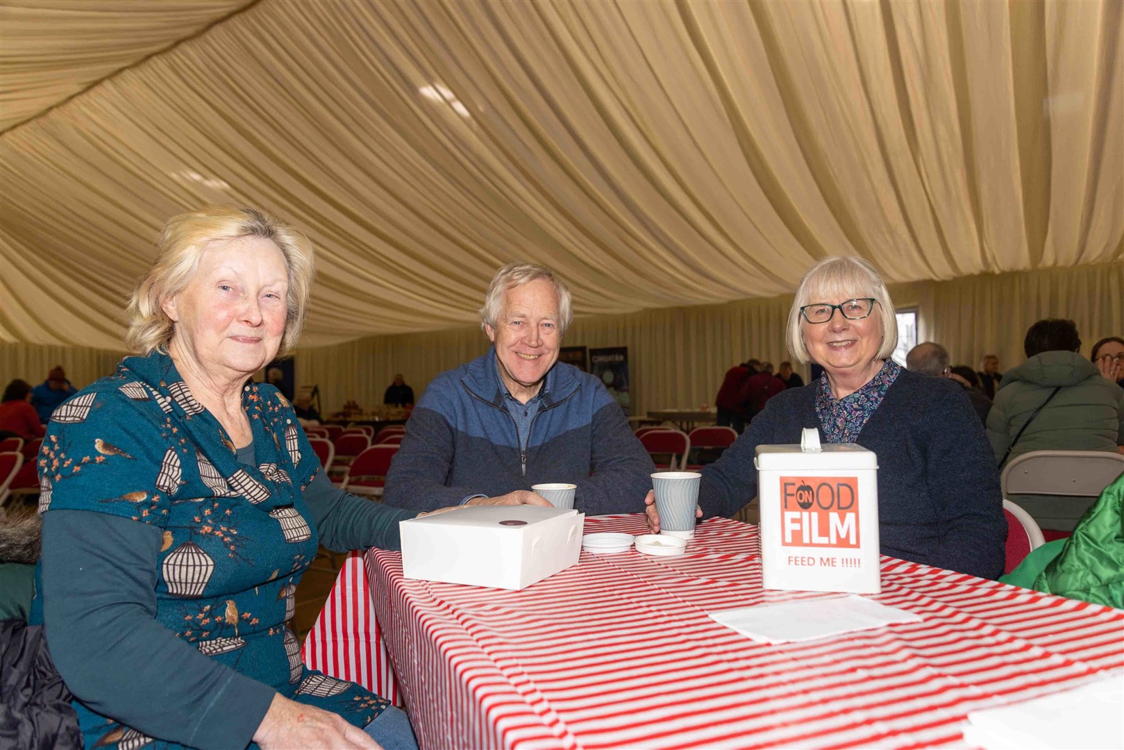 Hall together now: Glynis MacArthur from Kingussie joined Newtonmore's Ian and Rosemary Gibson (right) to watch the demonstrations.