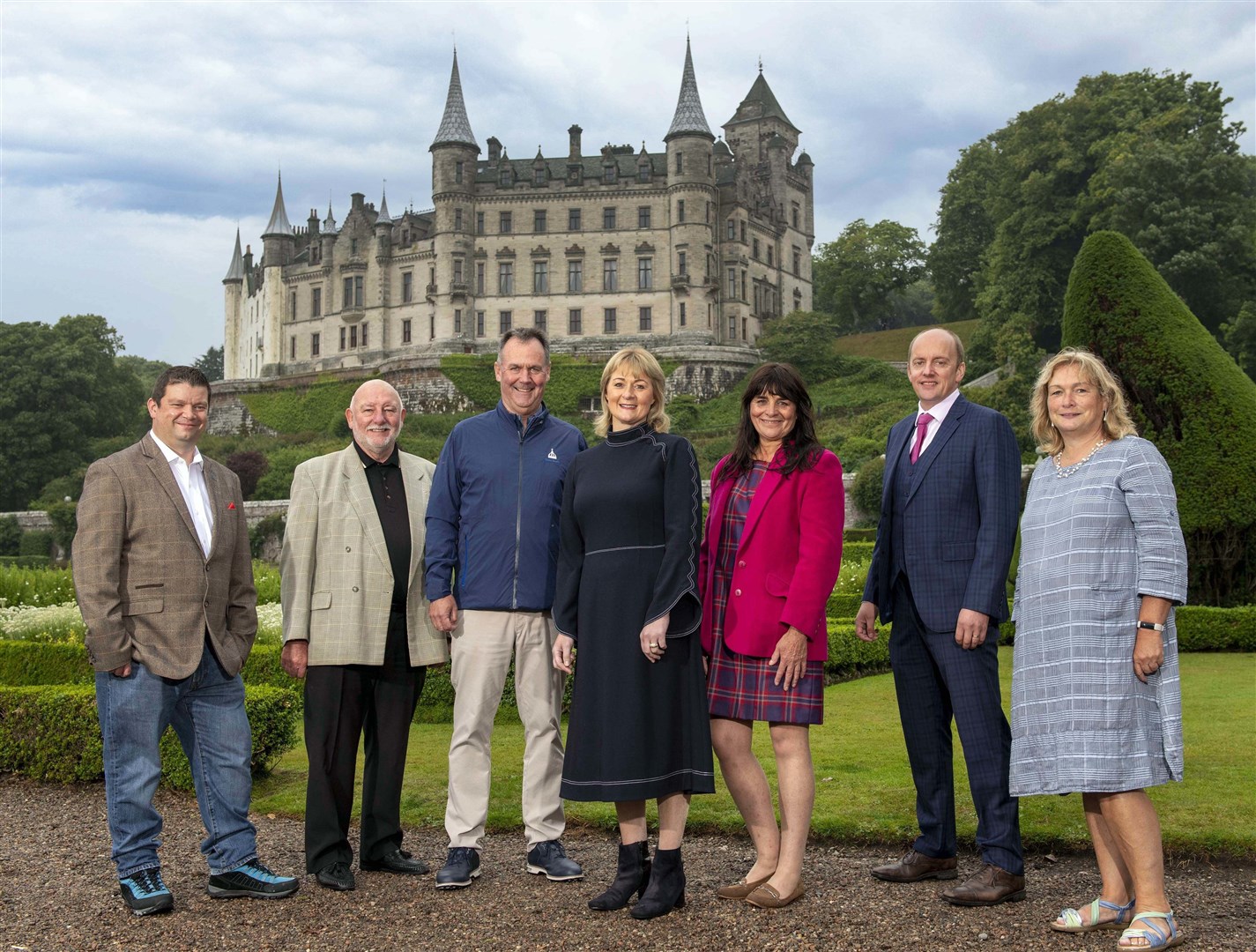 The Highland Tourism CIC board at Dunrobin Castle, Sutherland, left to right, Chris O’Brien, Willie Cameron, Stuart McColm, chairwoman Yvonne Crook, vice-chaorwoman Sam Faircliff, Andrew Mackay and Fiona Larg. Pic. Trevor Martin