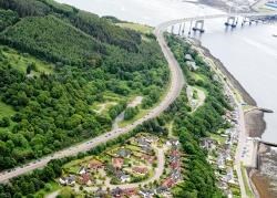 Aerial view of queuing at Kessock Bridge