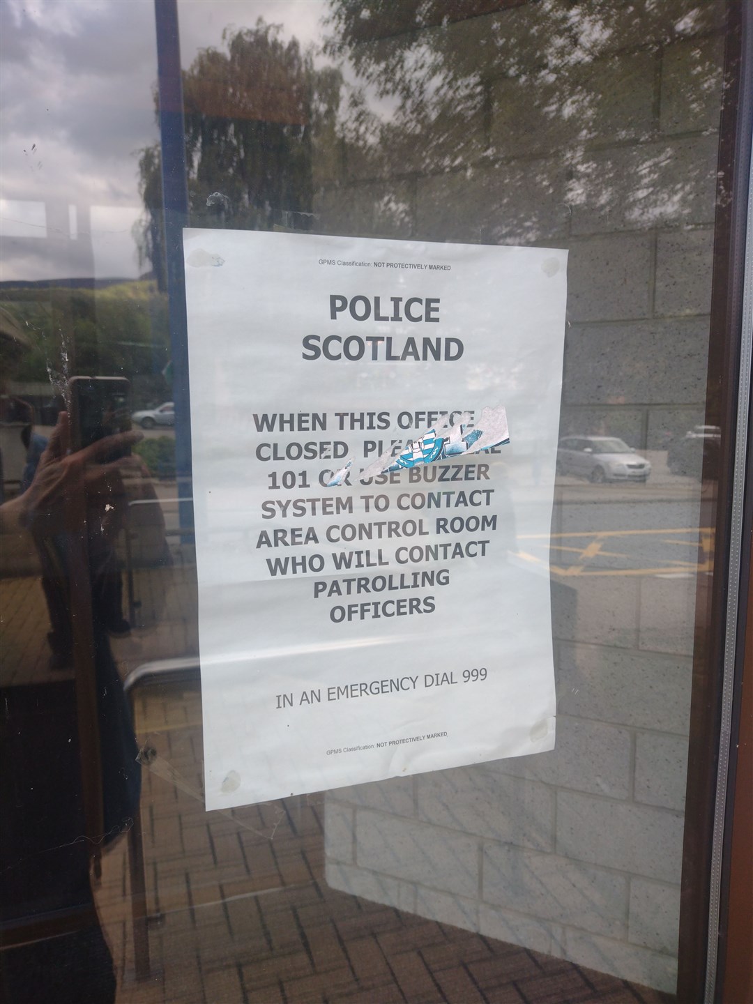 Notice on display at Aviemore police station.