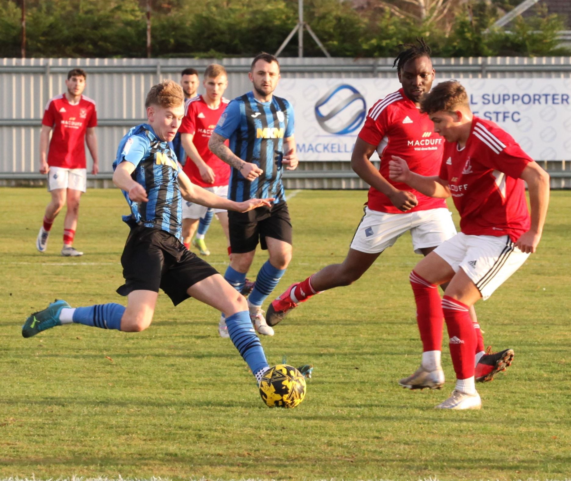 Paul Brindle (centre) is available for selection again after sitting out one match ban after being shown a red card.