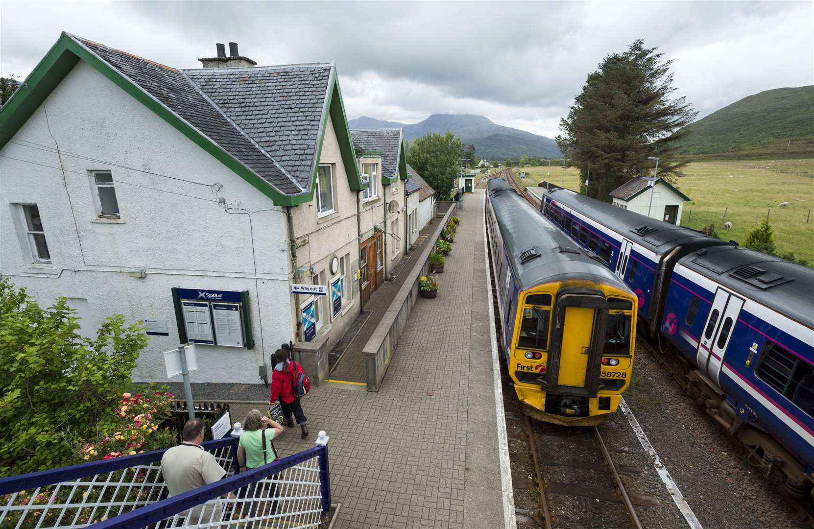 Trains at Strathcarron railway station on the West Highland Line.