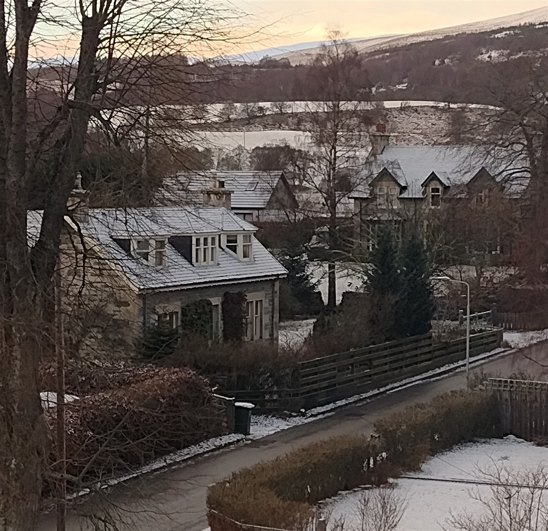Wintry conditions in Kincraig this morning