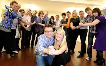 The Strictly Inverness 2011 dancers get together with instructors Tristian Hill and Nikki Mackay for their first session.