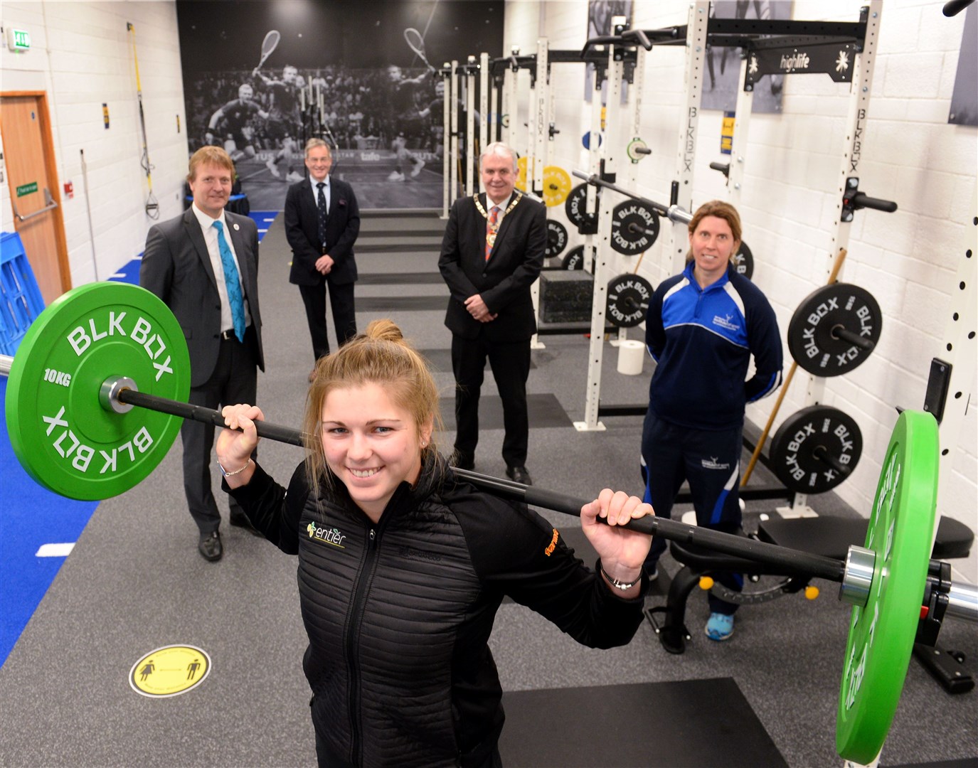Opening of the new strength and conditioning room at Inverness Leisure. Professional golfer Hannah McCook with High Life Highland's Douglas Wilby and David Finlayson, city deputy provost Graham Ross and Sportscotland's Catriona Munro. Picture: Gary Anthony.