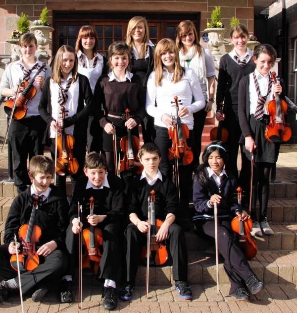 Members of the Kingussie High School fiddle class who gained a commended award at the festival