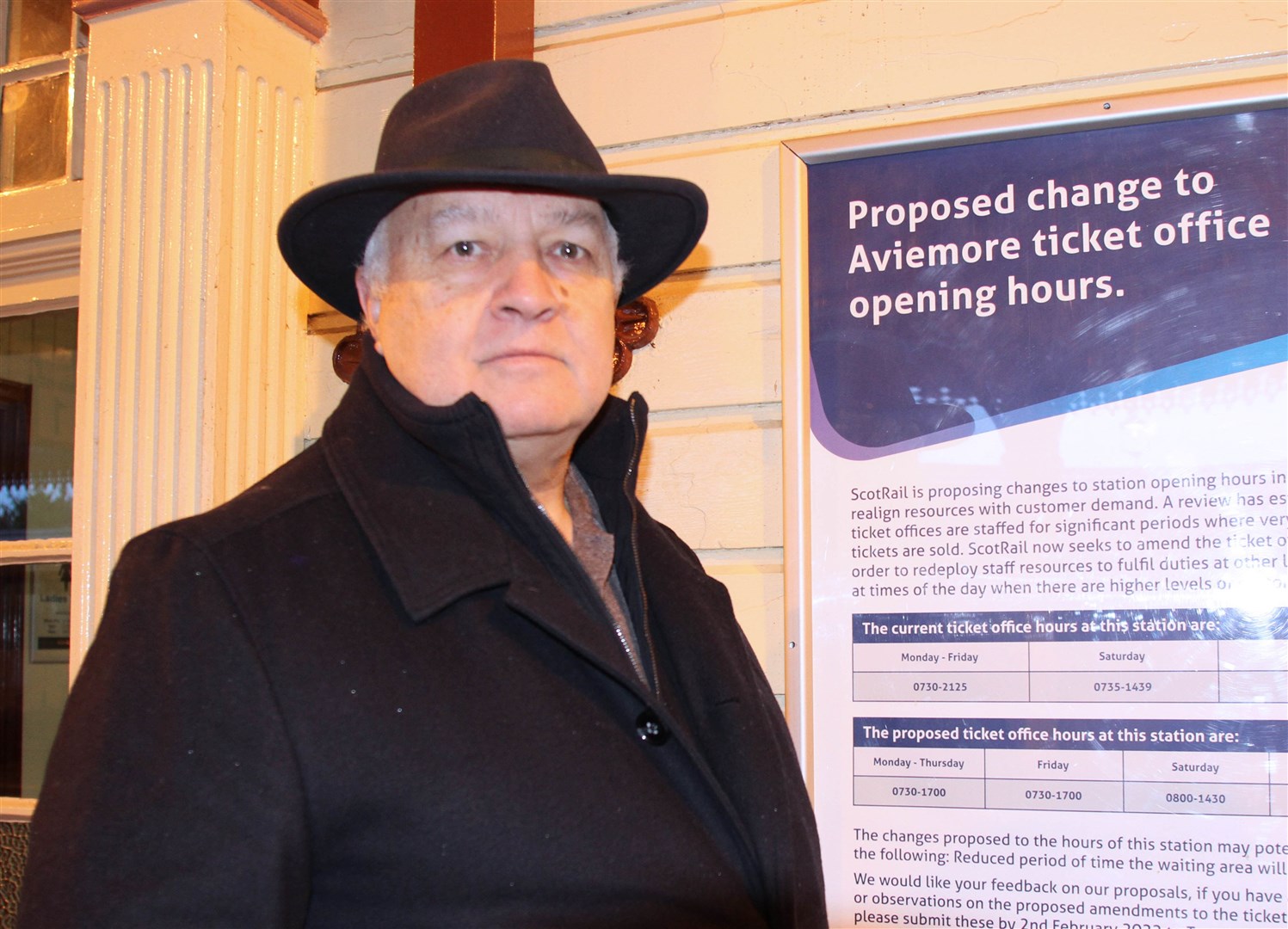 Highland Council convener and local member Bill Lobban at Aviemore railway station's ticket office.