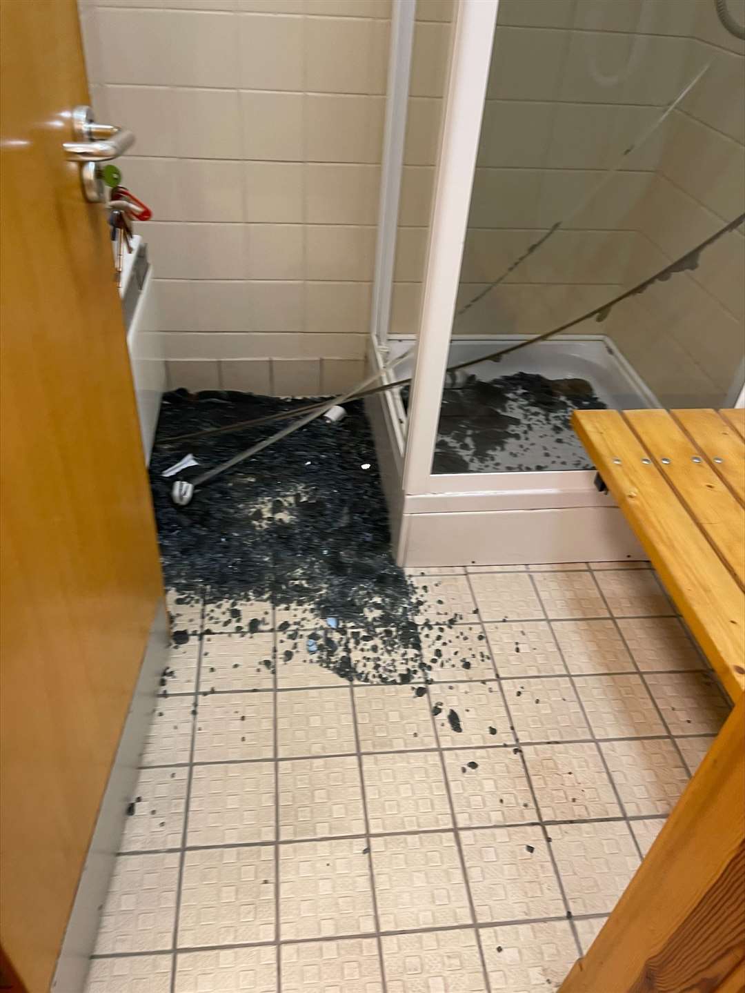 A newly-refurbished shower unit was trashed in the attack.