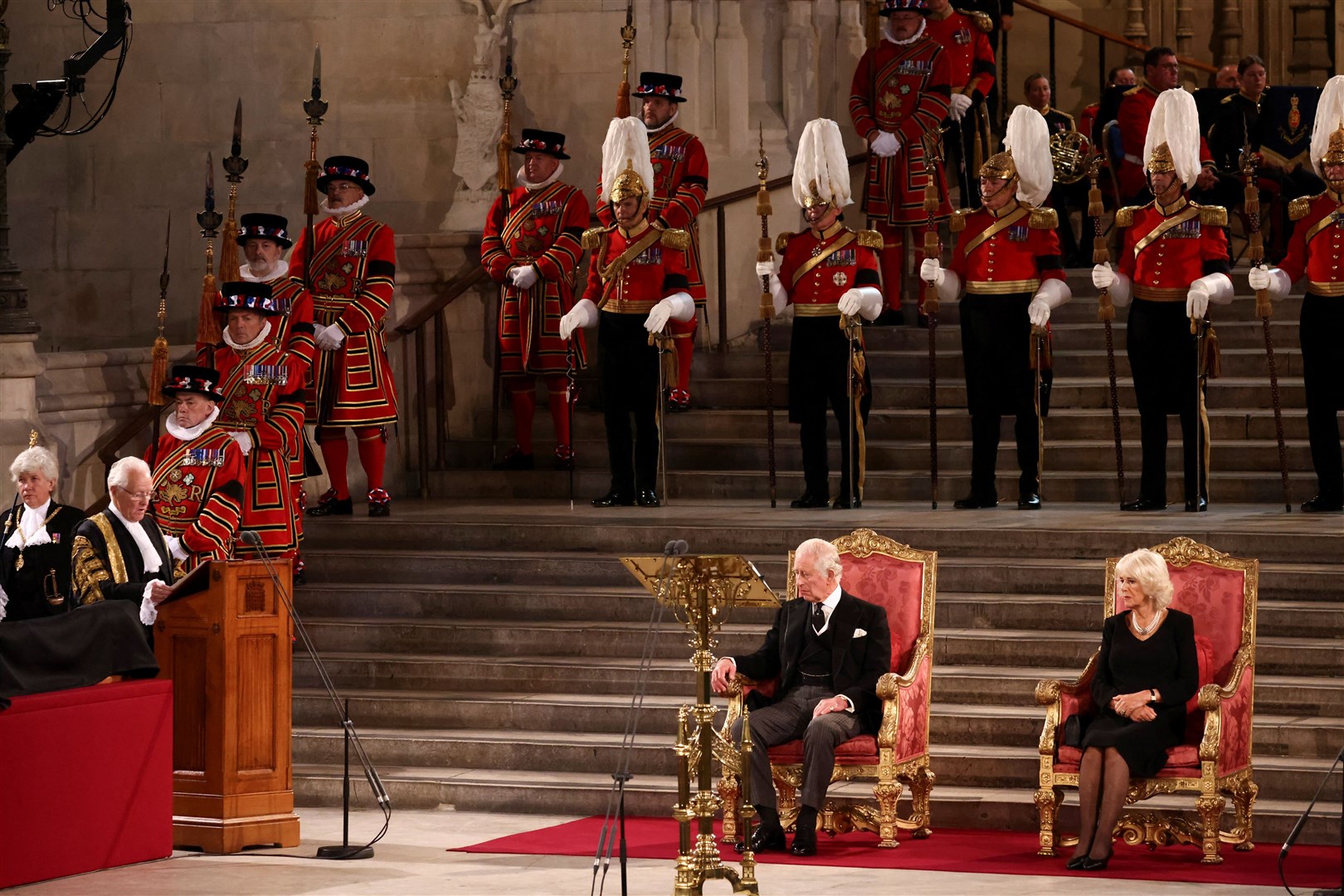 King Charles III and the Queen Consort at Westminster Hall (Henry Nicholls/PA)