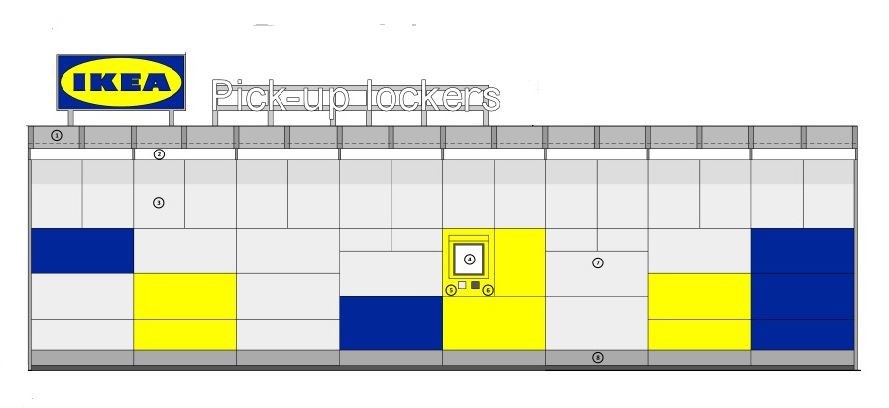 An artist's impression of how the new pick-up lockers will look. Bollards would also be located around them and space would also be created for customers to drive up and load their purchases. Picture: Ikea.