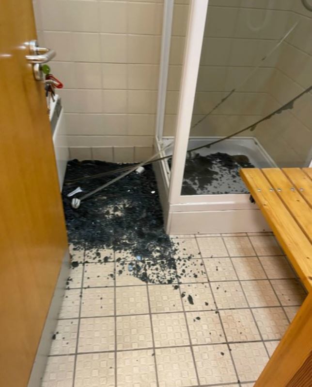 Damage to a shower unit by vandals last year at the public toilets at Ardvonie.