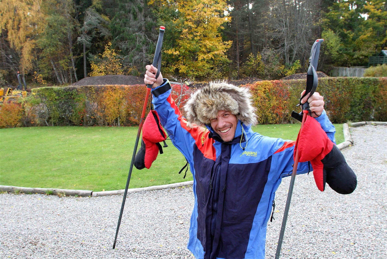 Ready for the off: Ben trying out his togs at home in Carrbridge this week.