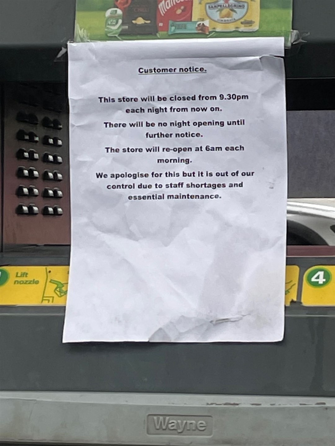 Notices have been put on the pumps at the strath's busiest filling station warning of the reduced hours.