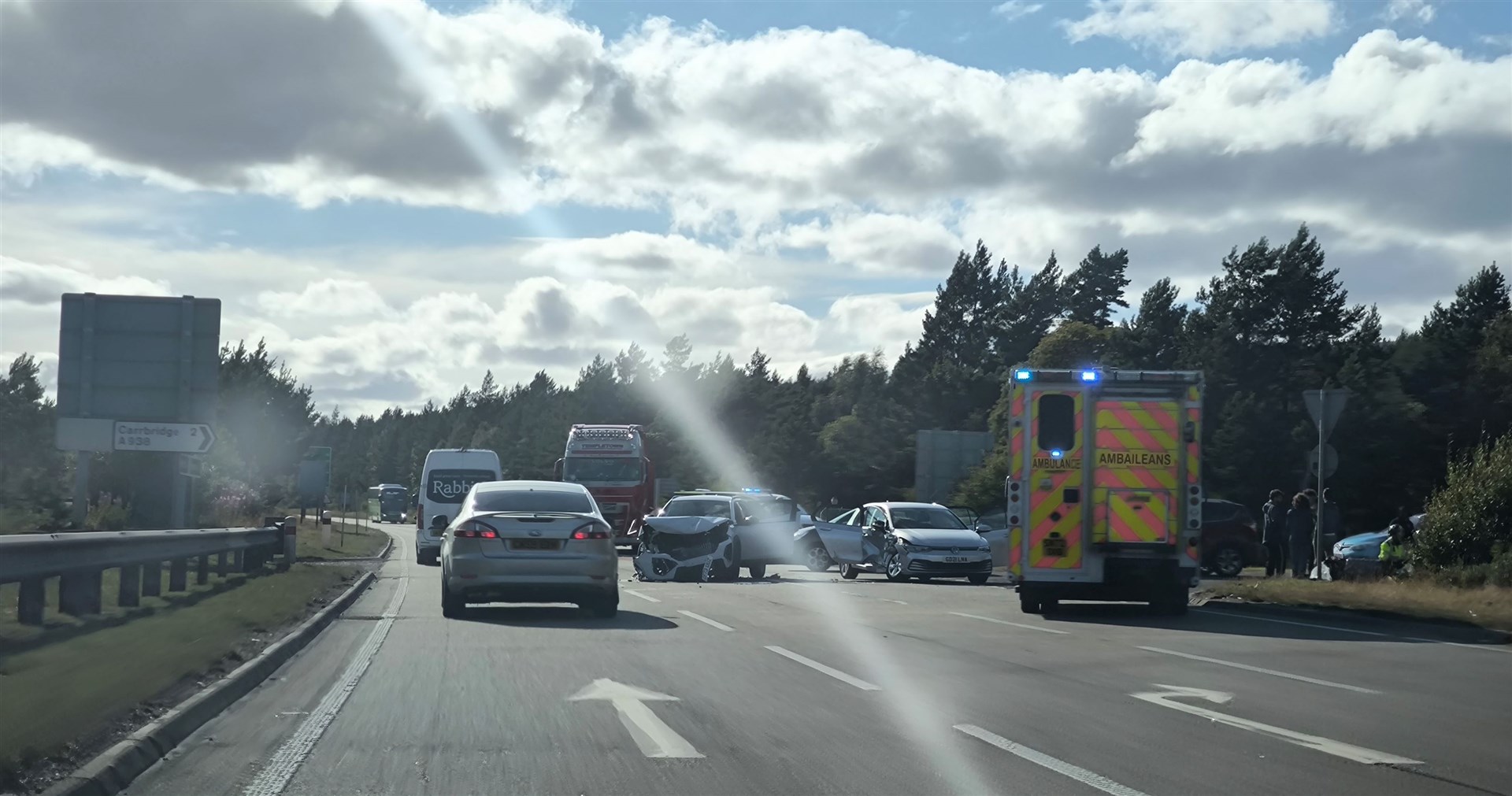 Two cars were damaged in a crash on the A9 near Carrbridge on Wednesday August 14