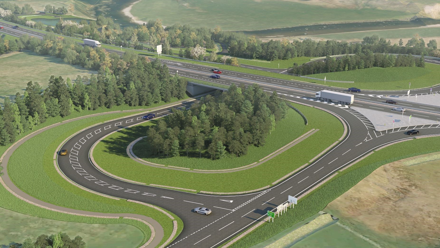 A visualisation of the new 'grade separated' Tomatin junction which will be upgraded as part of the A9 dualling project.