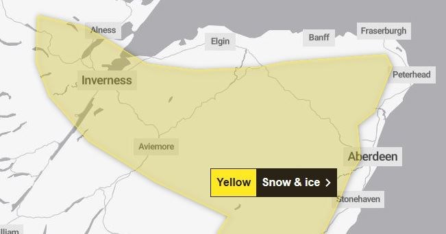 The area covered by Sunday and Monday's snow and ice warning. Picture: Met Office.