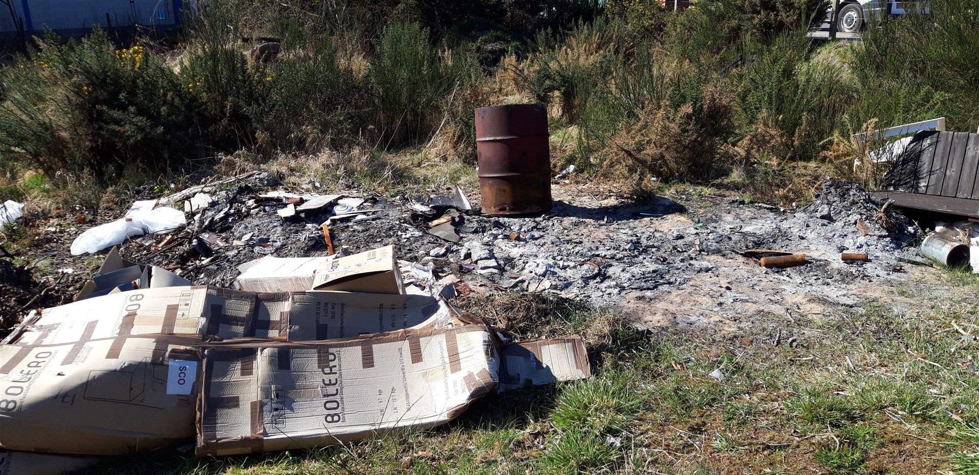 Fly-tipping at a retail park site in the Highlands