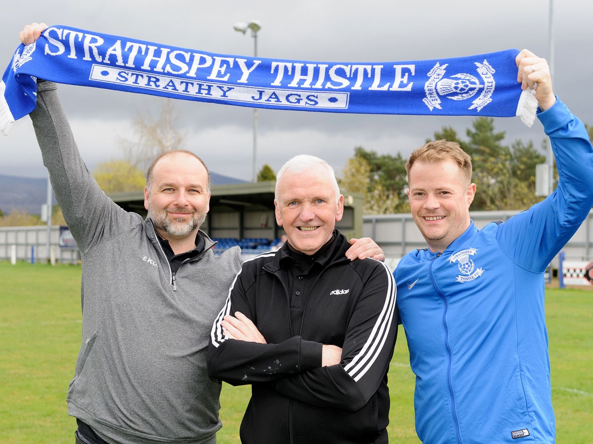 First team manager Bobby Beckwith with director of football Fraser Tulloch and sporting director Josh Horton.