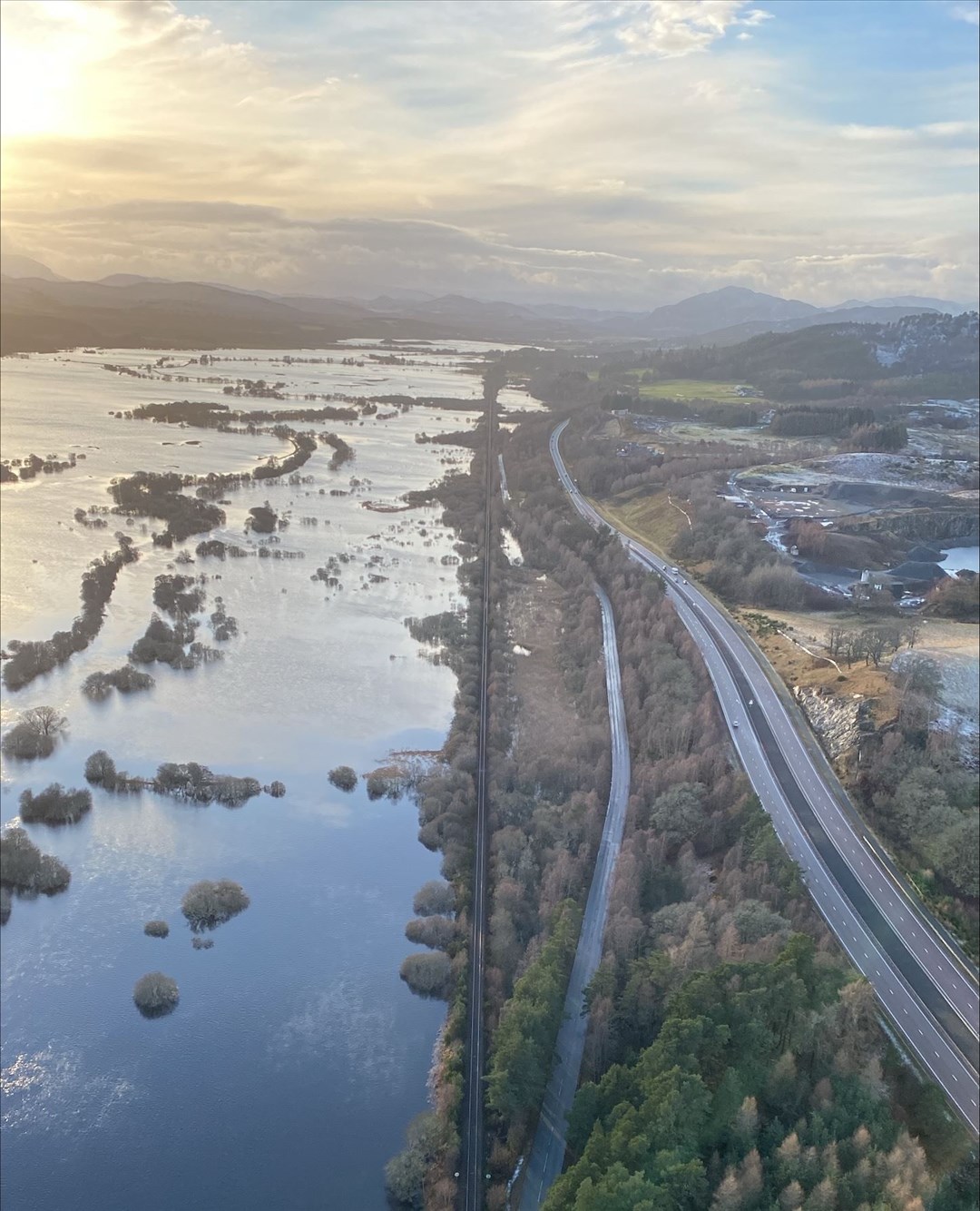 Flooding in the Kingussie area has wiped out all train services between Inverness and Perth. Picture: Network Rail