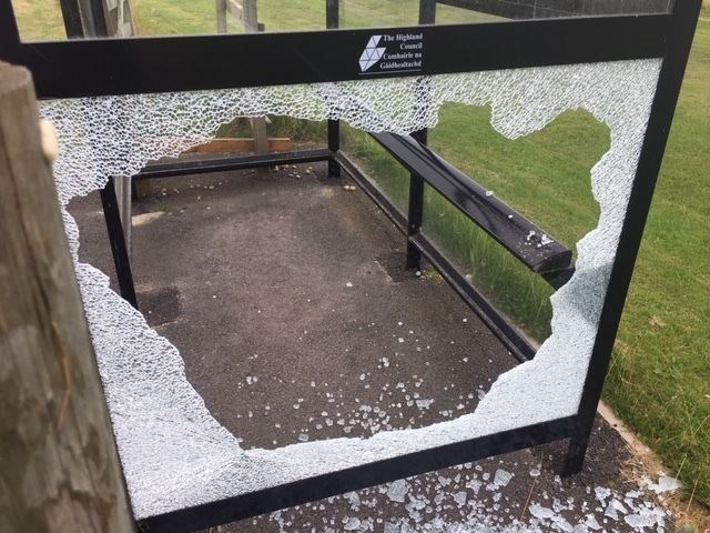 Accident or anger? The Kincraig bus shelter yesterday