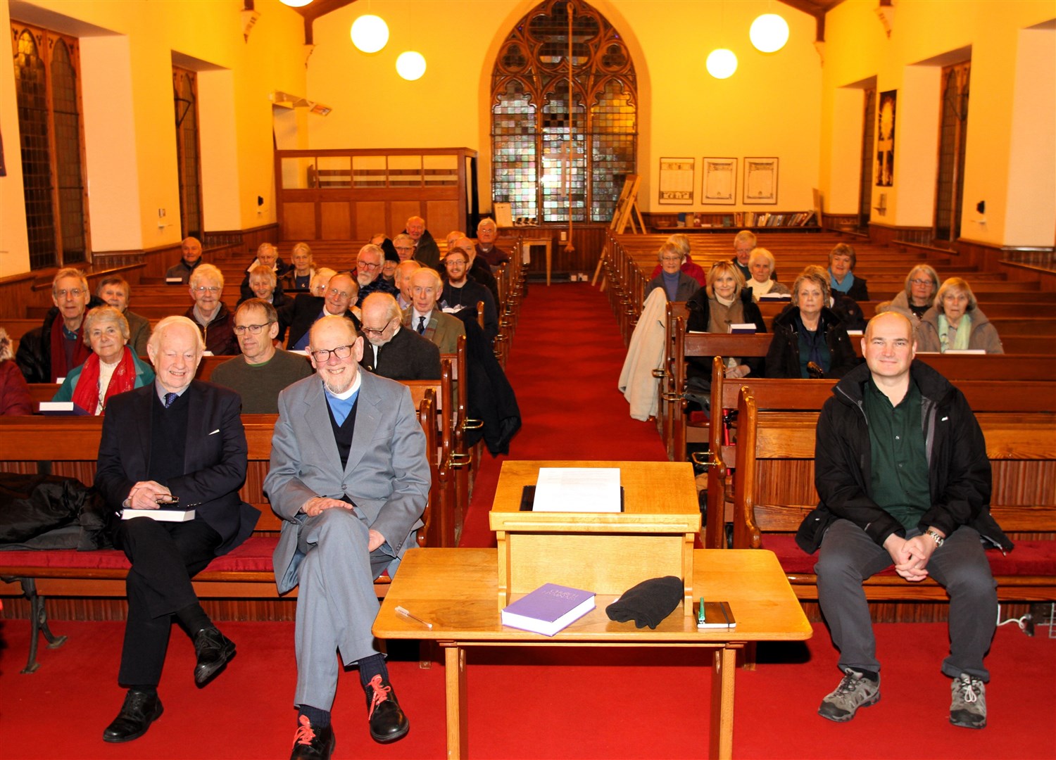 Present members of the Presbytery of Abernethy including the Moderator Rev Graham Atkinson (front right) clerk Rev Jim MacEwan (front, second left) along with former members who were invited to the final meeting before merging with others.