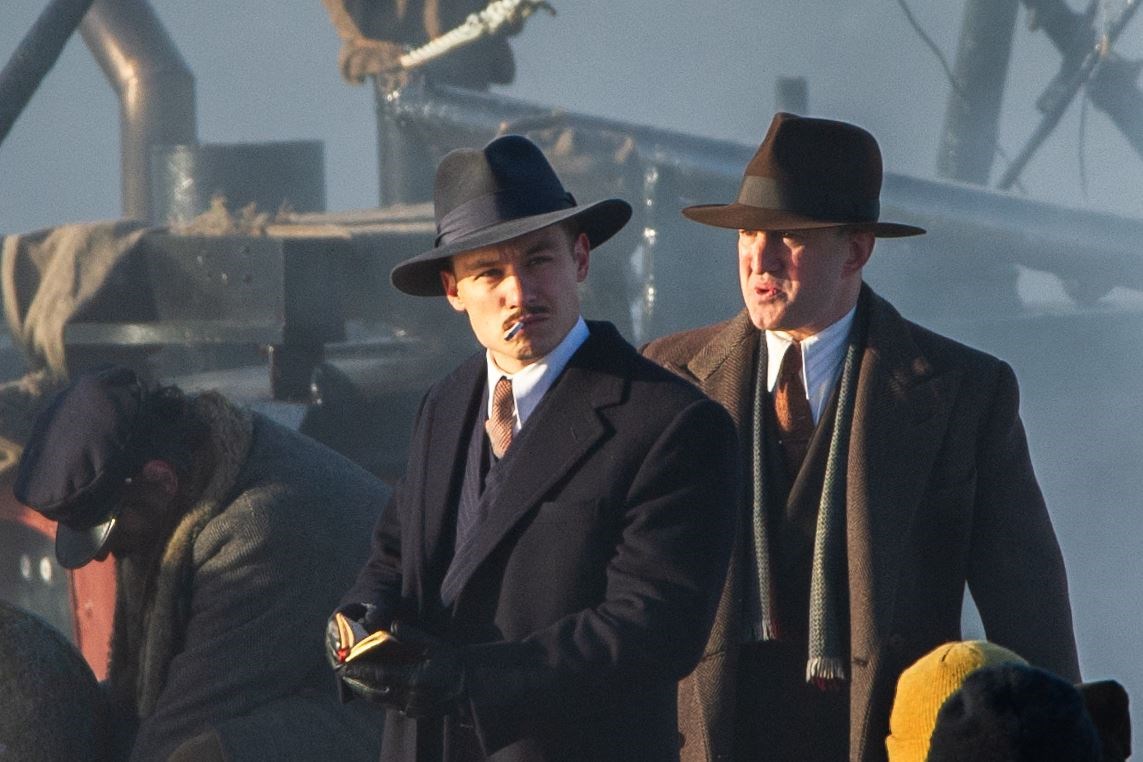 Michael Gray (pictured centre), played by Finn Cole, is involved with the final days filming at Portsoy as the cast and crew film on the new harbour. ..Picture: Daniel Forsyth..