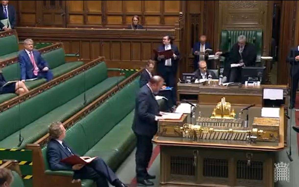 The mace sits in front of the Speaker's chair in the House of Commons.
