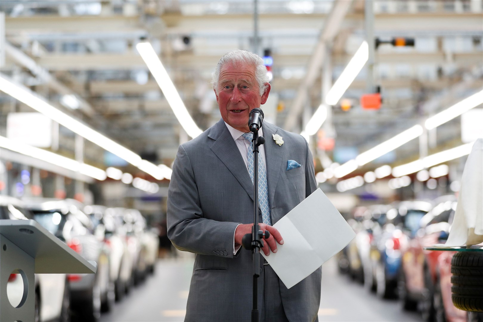 Charles speaks during a visit to the Mini plant in Oxford (Peter Nicholls/PA)