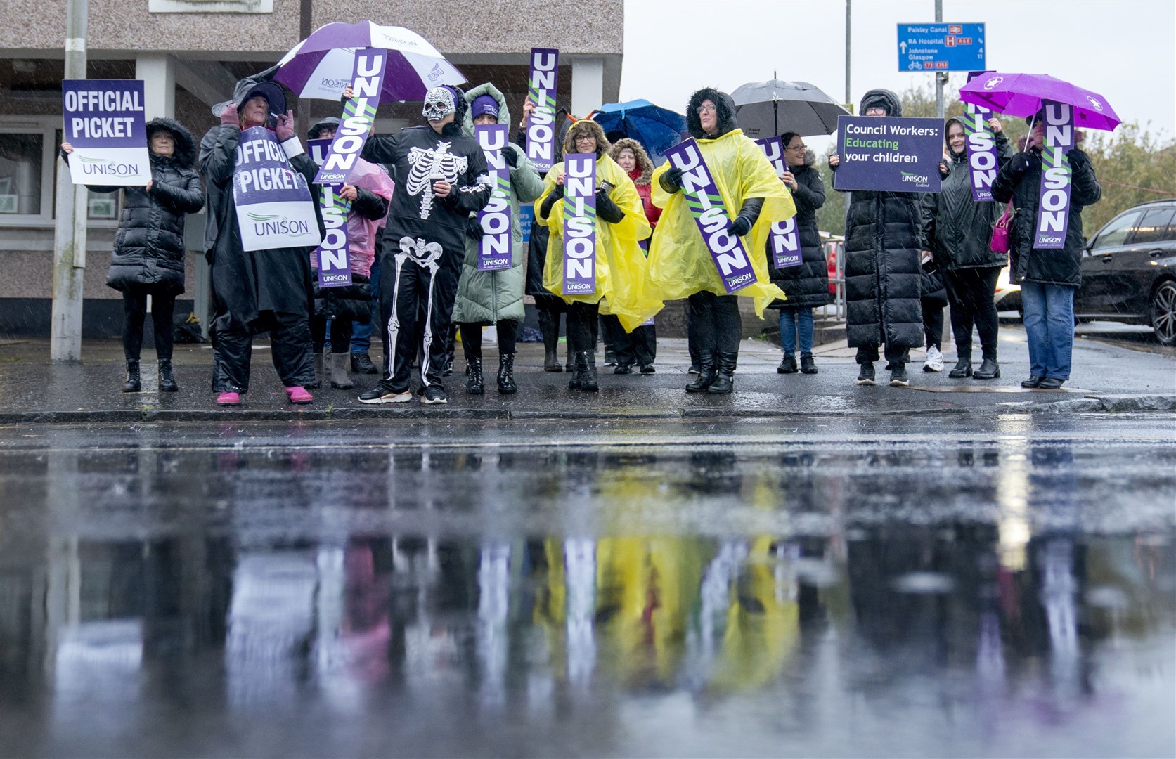 School support staff on the picket line outside Castlehead High School in Paisley, Renfrewshire (Jane Barlow/PA)