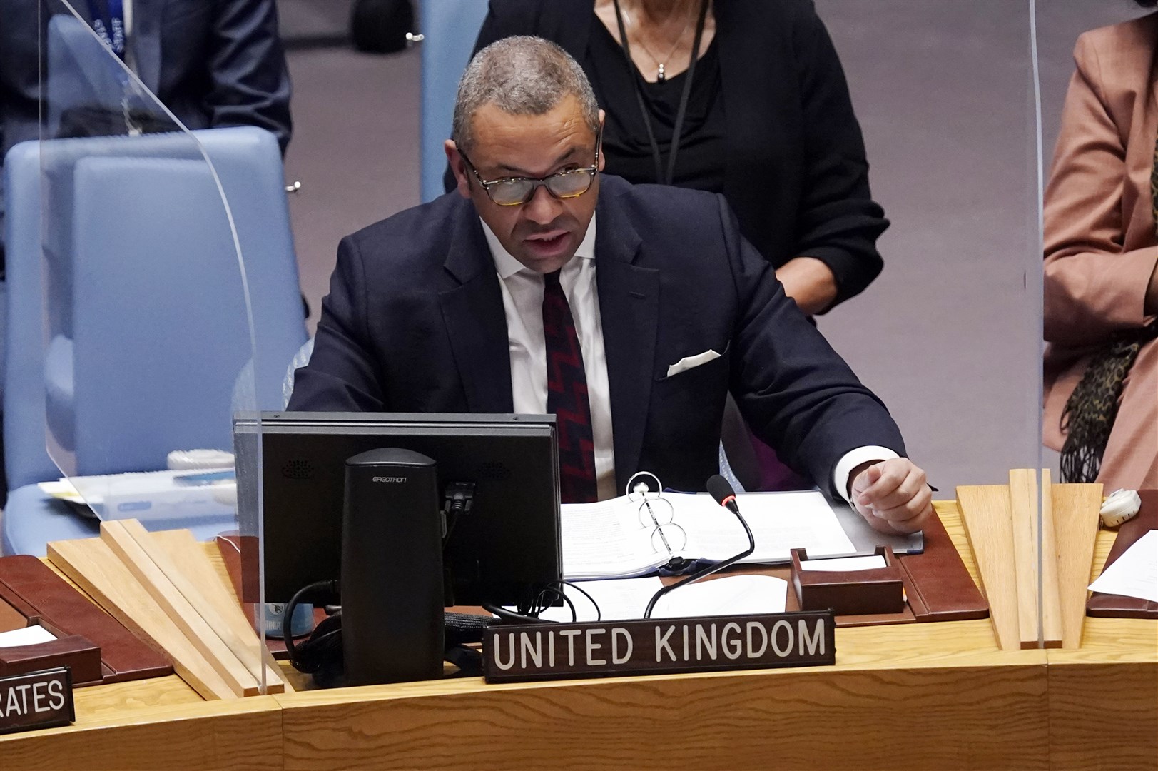 Foreign Office minister James Cleverly addresses the United Nations Security Council (Richard Drew/AP)