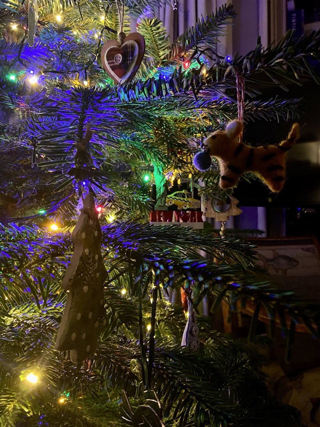 Decorations on the tree.
