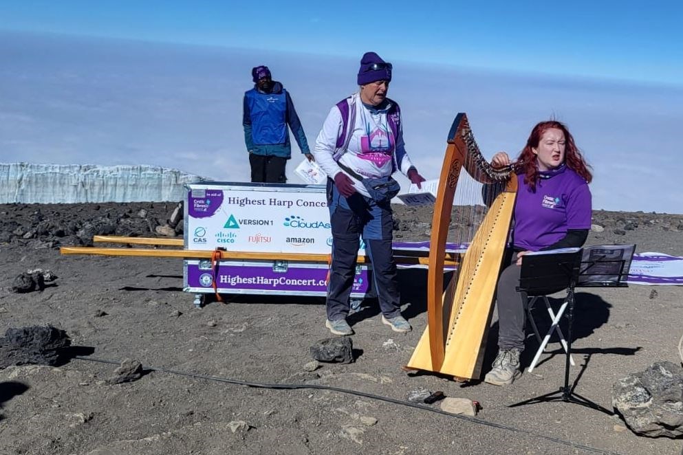 Siobhan Brady performed for 20 minutes at more than 19,000ft (The Highest Harp Concert Team)
