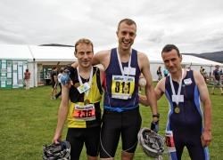 Ian Gregor, from Aviemore, Ed Crofthall, from Edinburgh, and Alan Riach, from Nethy Bridge, pictured at the end of the gruelling challenge.