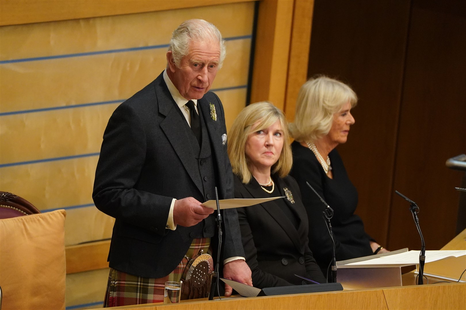 Charles and Camilla at the Scottish Parliament (Andrew Milligan/PA)