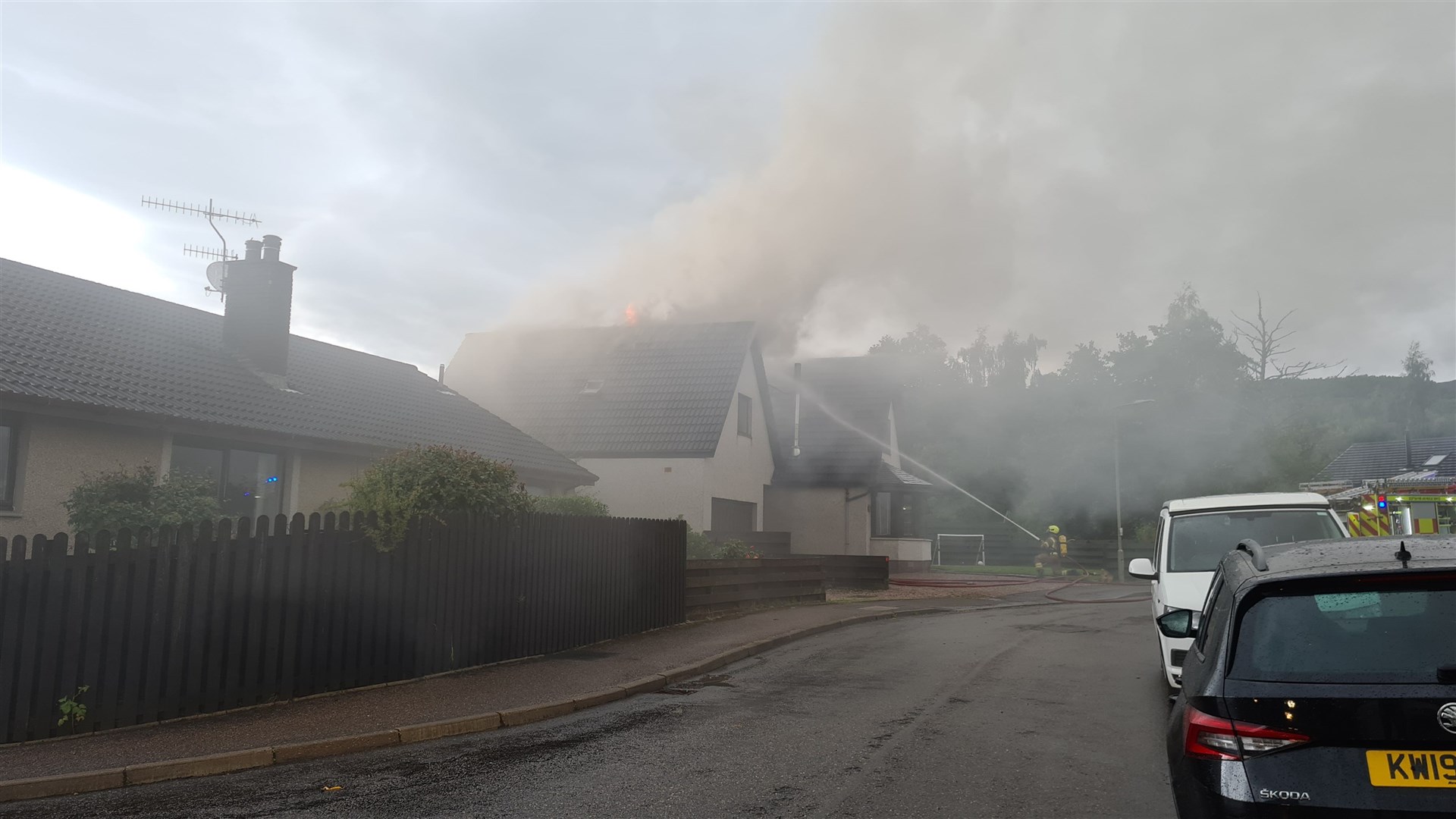 Smoke engulfed Grampian View at the north end of the village,